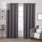 2 Pieces Plain Dyed Velvet Eyelet Curtains-Charcoal Grey